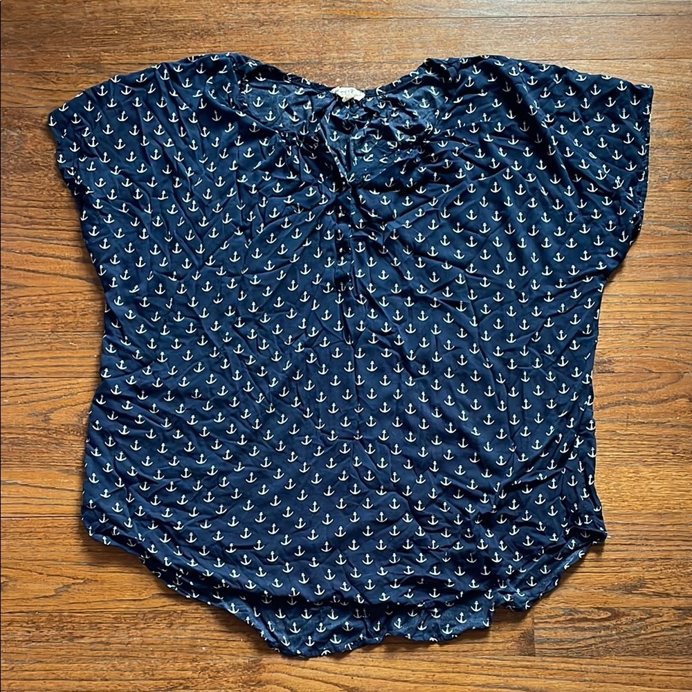 Grand & Greene Navy Anchor Print Blouse